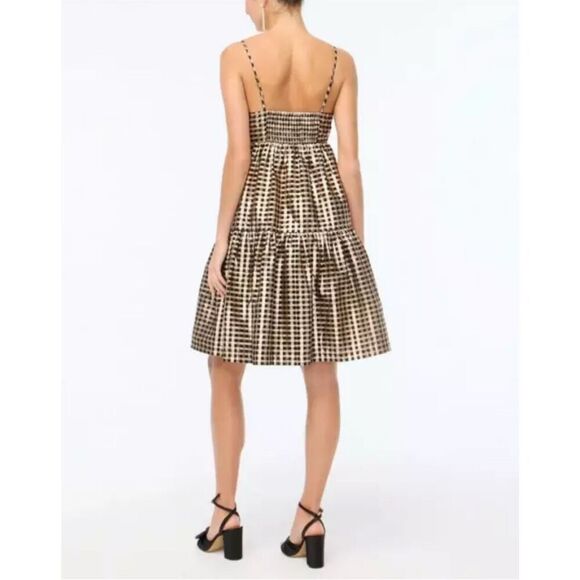 J. Crew Lurex Black & Gold metallic threads gingham tiered mini dress - Picture 2 of 12